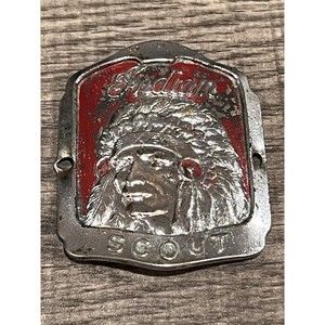 RARE HTF Vintage 1952 Indian motorcycle bicycle head badge metal SCOUT emblem